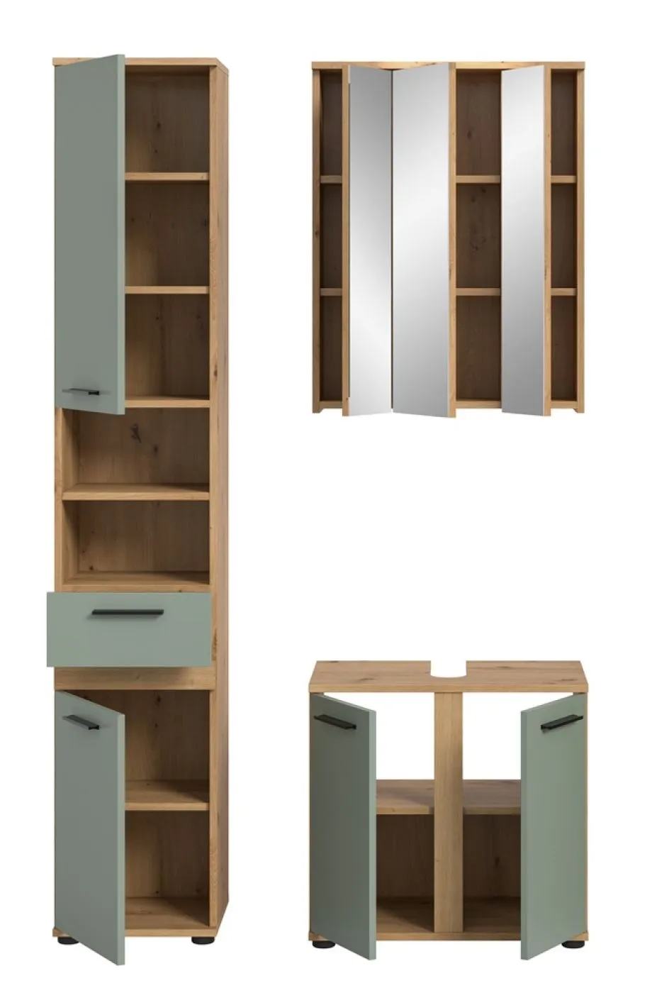 Badezimmer-Set Blake 1 | Salbei / Artisan Eiche | 3-teilig