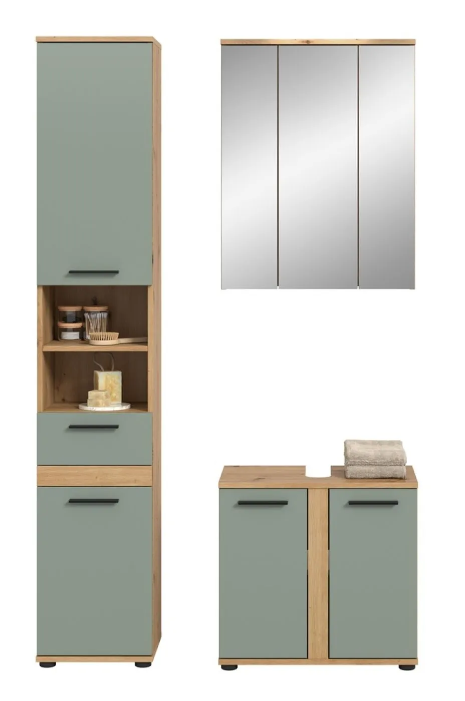 Badezimmer-Set Blake 1 | Salbei / Artisan Eiche | 3-teilig mit LED
