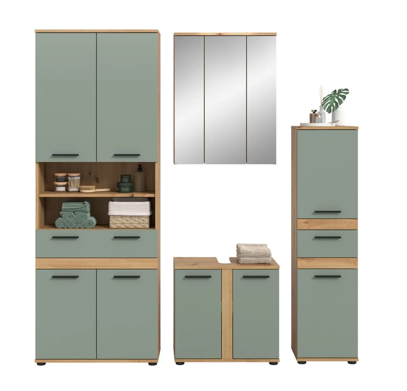 Badezimmer-Set Blake 1 | Salbei / Artisan Eiche | 4-teilig