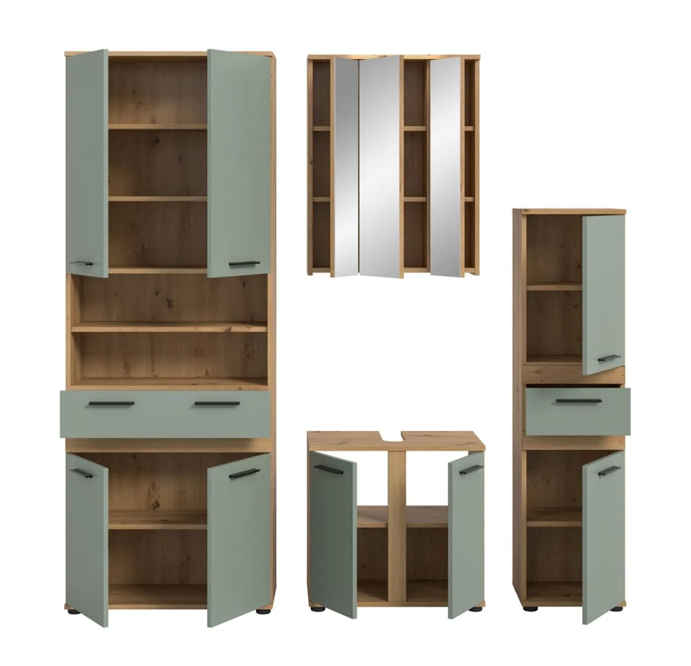 Badezimmer-Set Blake 1 | Salbei / Artisan Eiche | 4-teilig