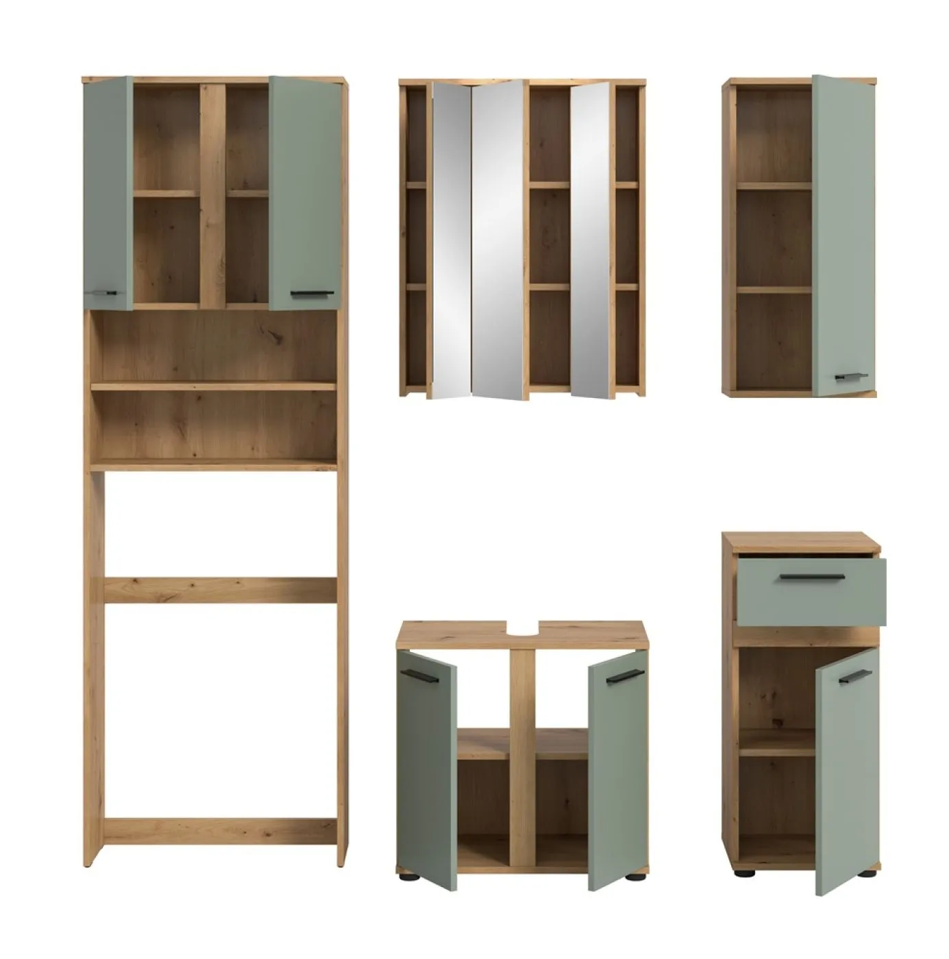 Badezimmer-Set Blake 1 | Salbei / Artisan Eiche | 5-teilig