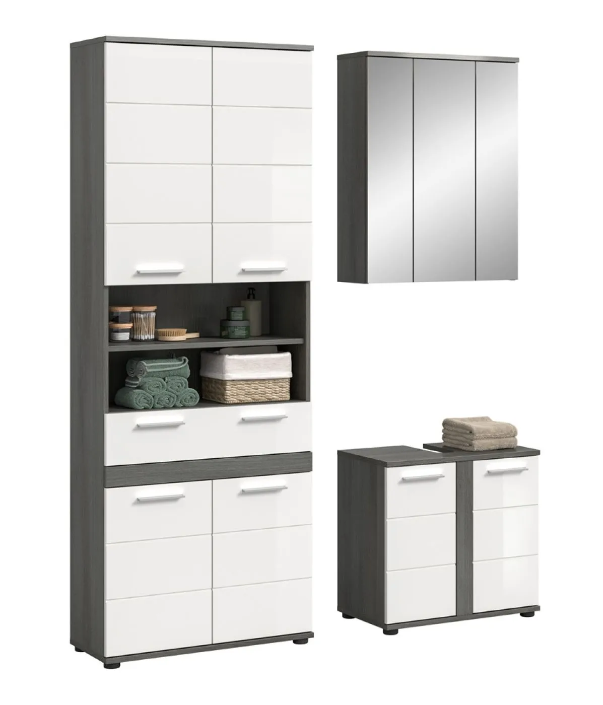 Badezimmer-Set Blake 1 | weiß Hochglanz / rauchsilber | 3-teilig
