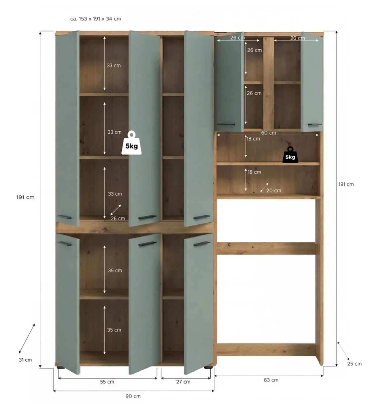 Badezimmer-Set Blake 2 | Salbei / Artisan Eiche | 2-teilig