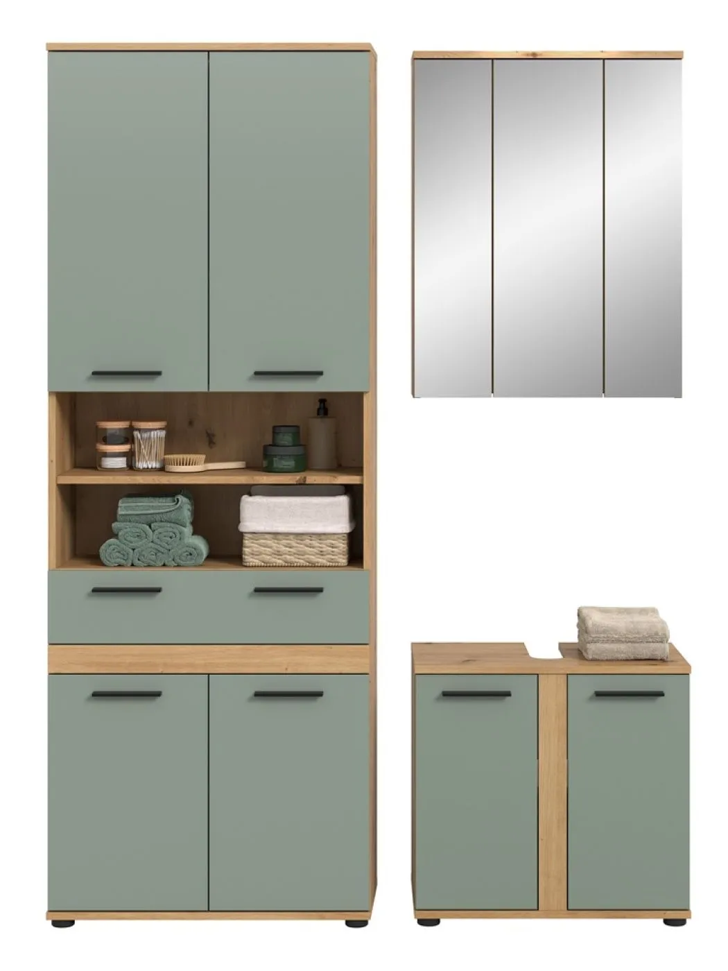 Badezimmer-Set Blake 2 | Salbei / Artisan Eiche | 3-teilig