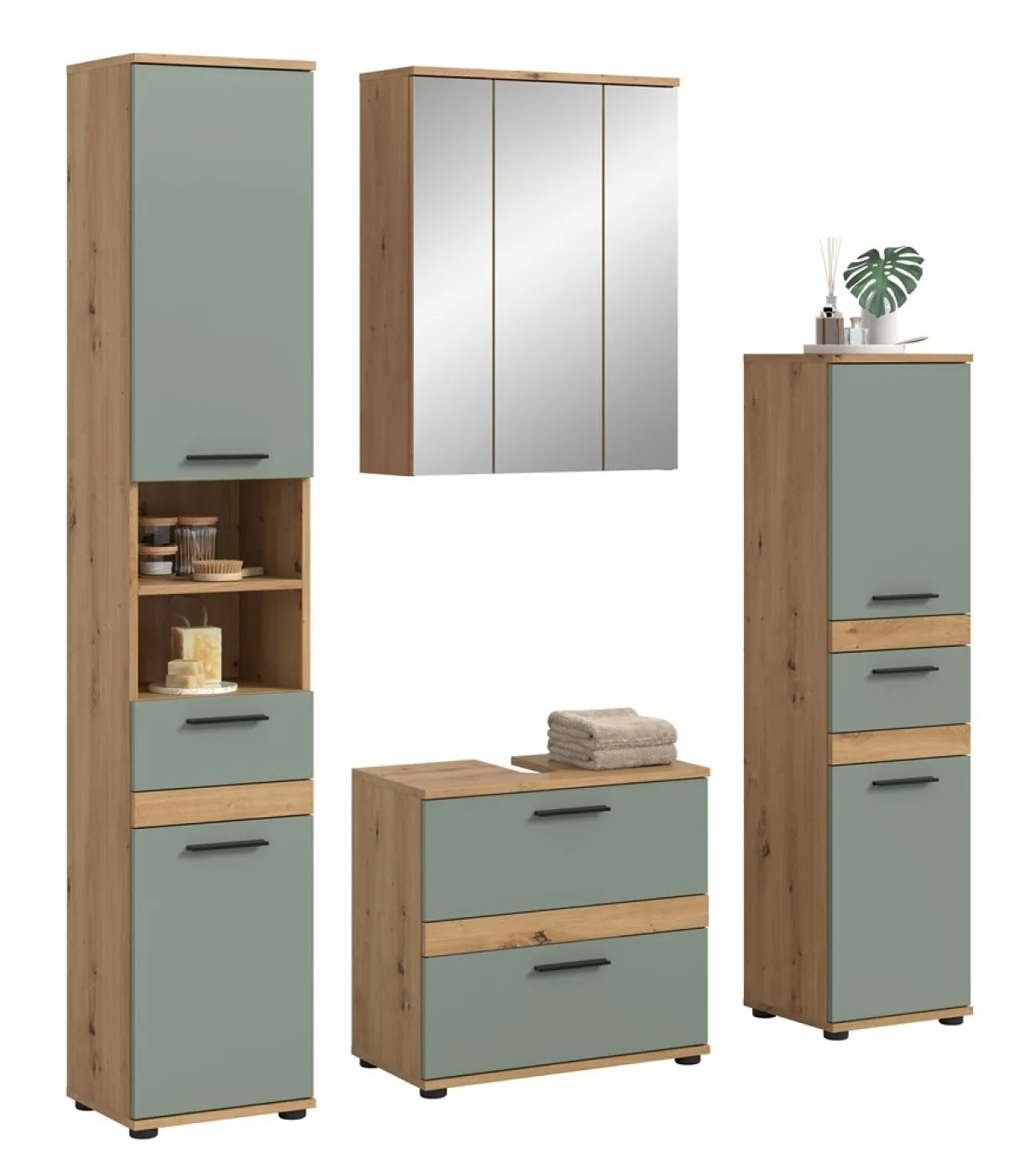 Badezimmer-Set Blake 2 | Salbei / Artisan Eiche | 4-teilig