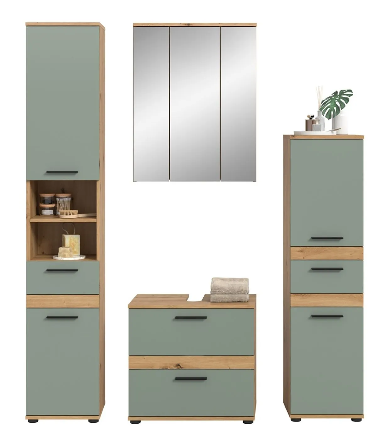 Badezimmer-Set Blake 2 | Salbei / Artisan Eiche | 4-teilig