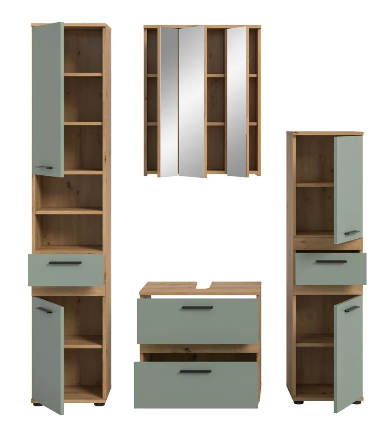 Badezimmer-Set Blake 2 | Salbei / Artisan Eiche | 4-teilig