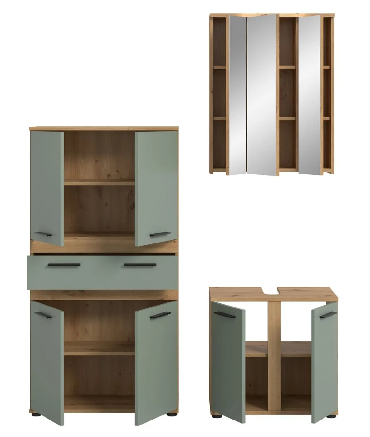 Badezimmer-Set Blake 3 | Salbei / Artisan Eiche | 3-teilig mit LED
