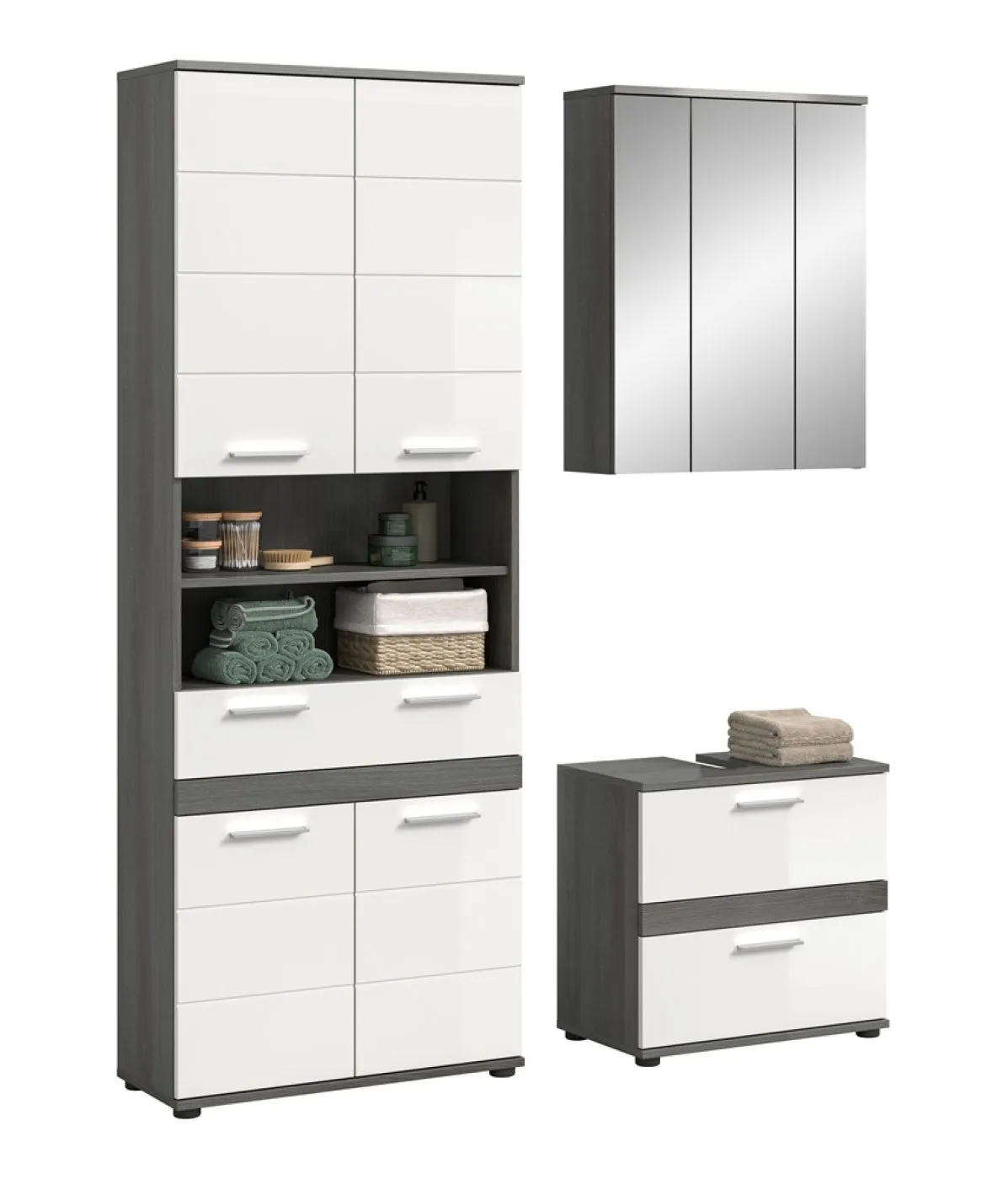 Badezimmer-Set Blake 3 | weiß Hochglanz / rauchsilber | 3-teilig mit LED