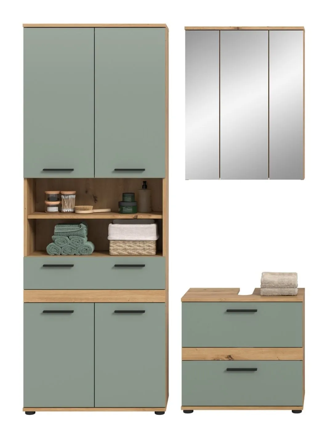 Badezimmer-Set Blake 4 | Salbei / Artisan Eiche | 3-teilig