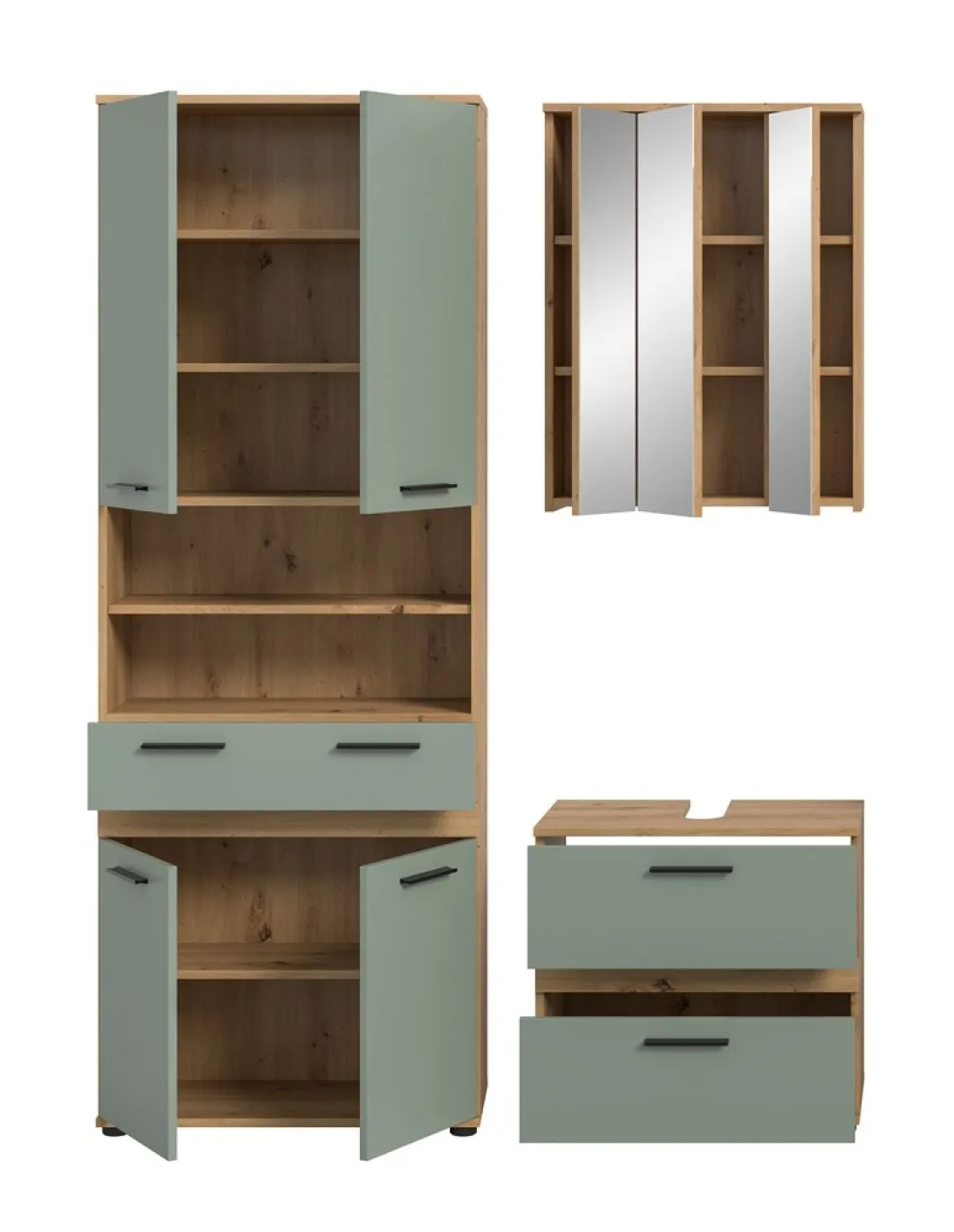 Badezimmer-Set Blake 4 | Salbei / Artisan Eiche | 3-teilig