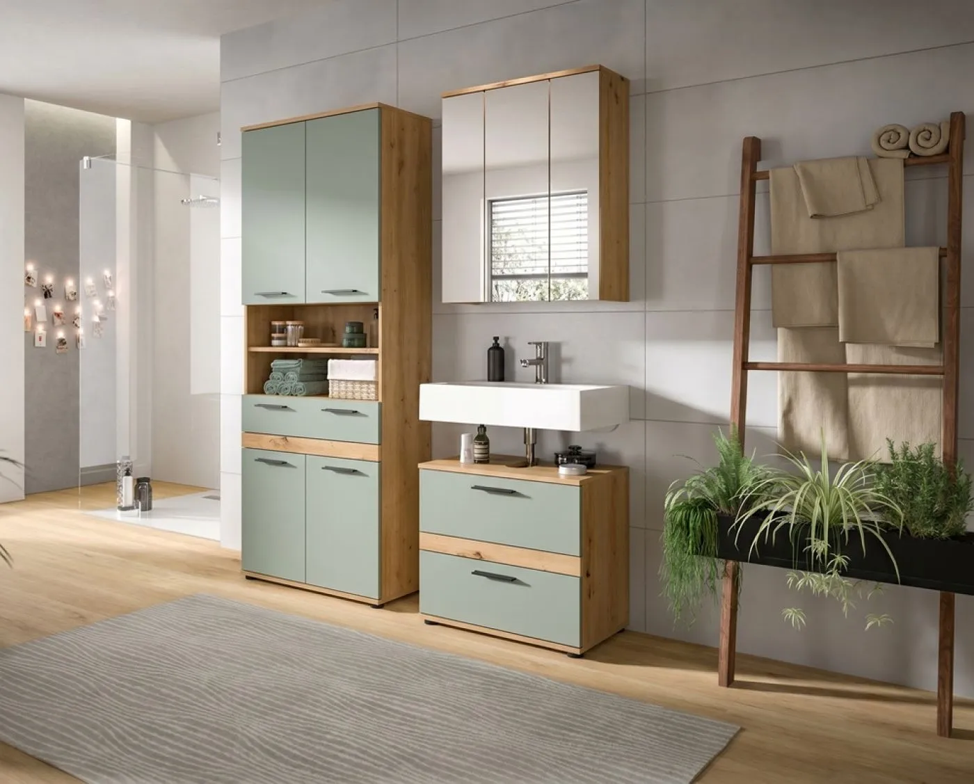 Badezimmer-Set Blake 4 | Salbei / Artisan Eiche | 3-teilig