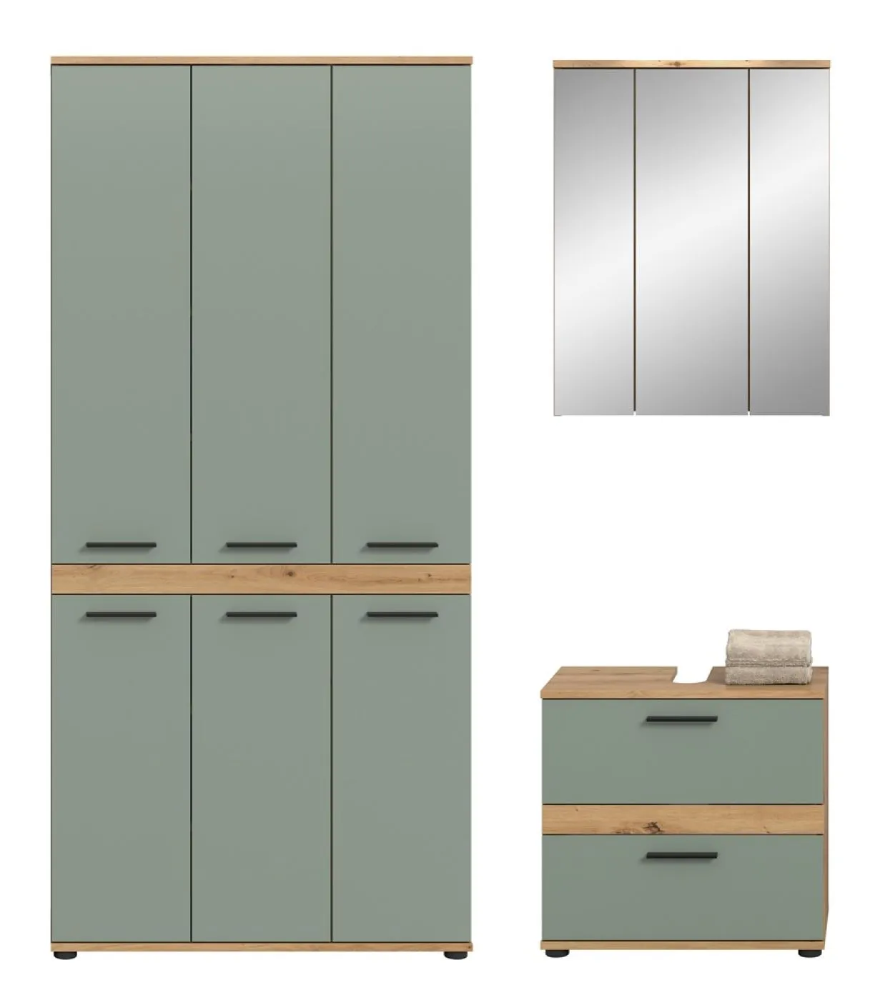 Badezimmer-Set Blake 4 | Salbei / Artisan Eiche | 3-teilig mit LED 2
