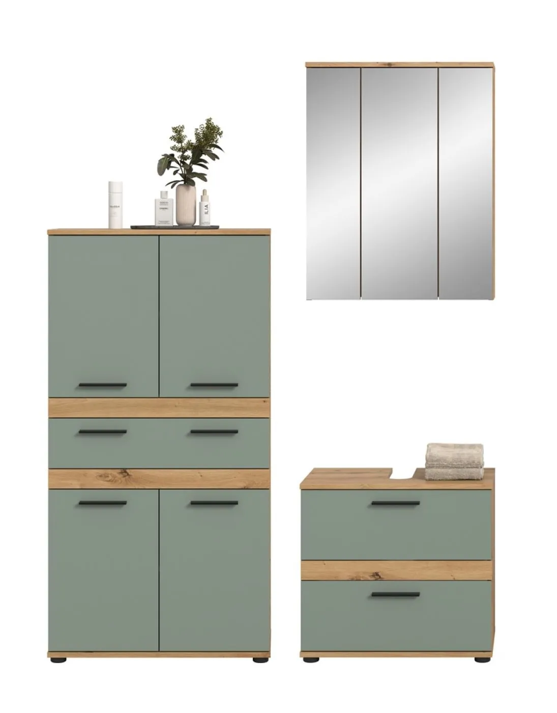 Badezimmer-Set Blake 4 | Salbei / Artisan Eiche | 3-teilig mit LED