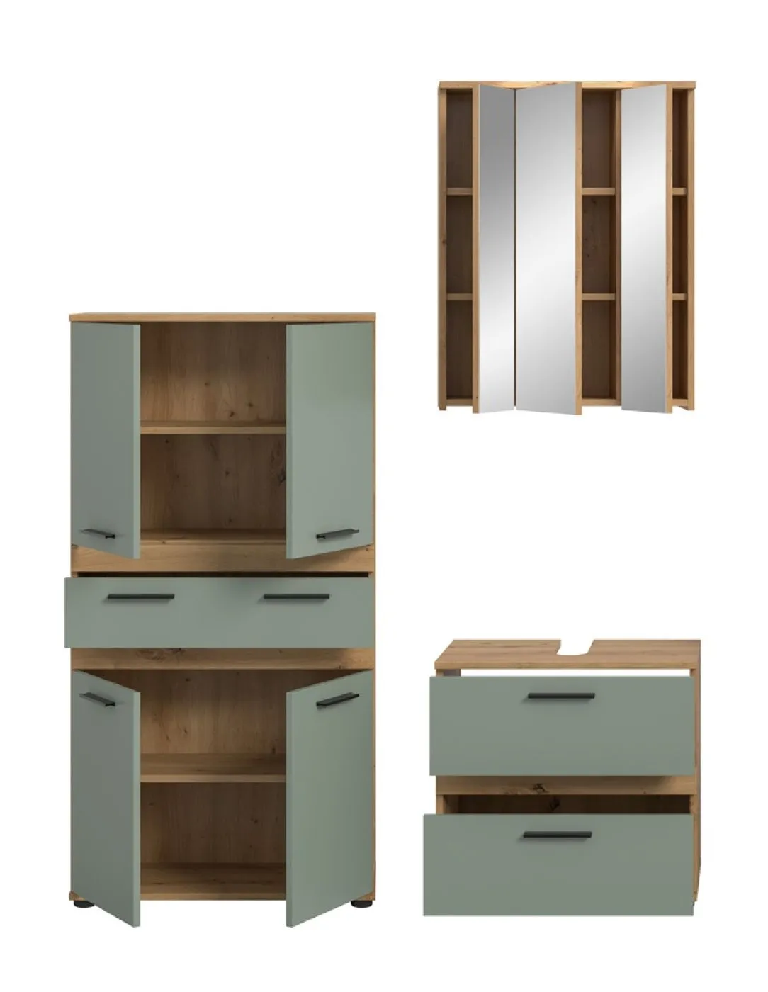Badezimmer-Set Blake 4 | Salbei / Artisan Eiche | 3-teilig ohne Beleuchtung