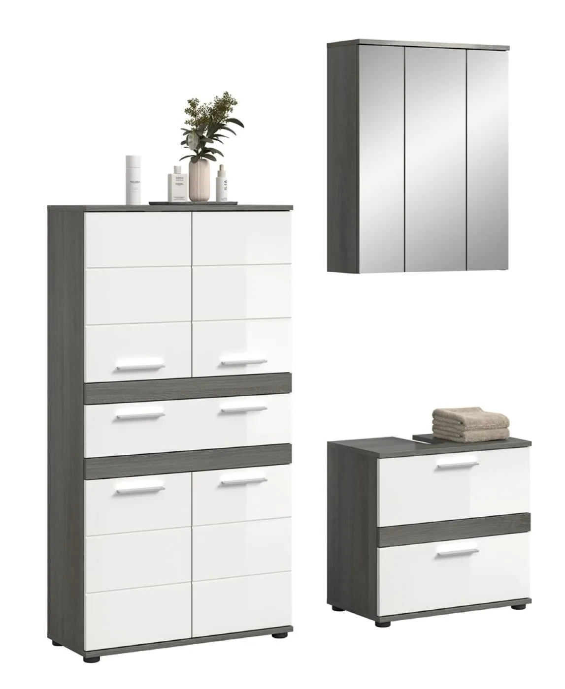 Badezimmer-Set Blake 4 | weiß Hochglanz / rauchsilber | 3-teilig