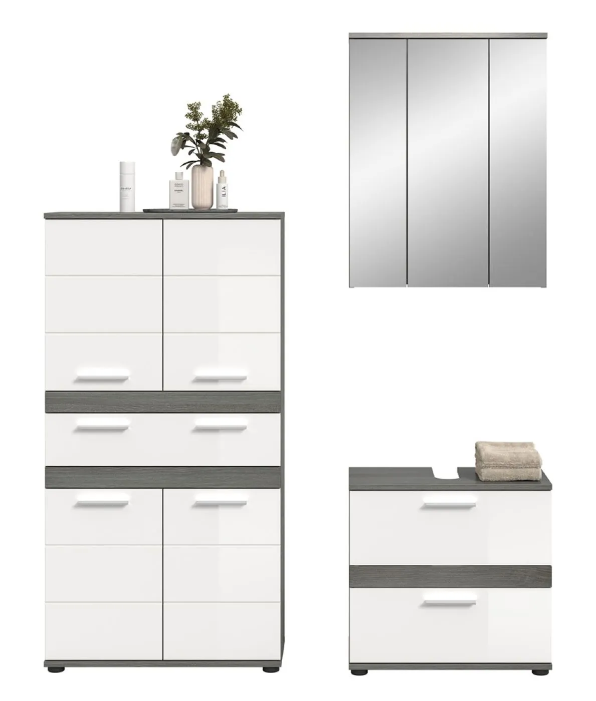 Badezimmer-Set Blake 4 | weiß Hochglanz / rauchsilber | 3-teilig