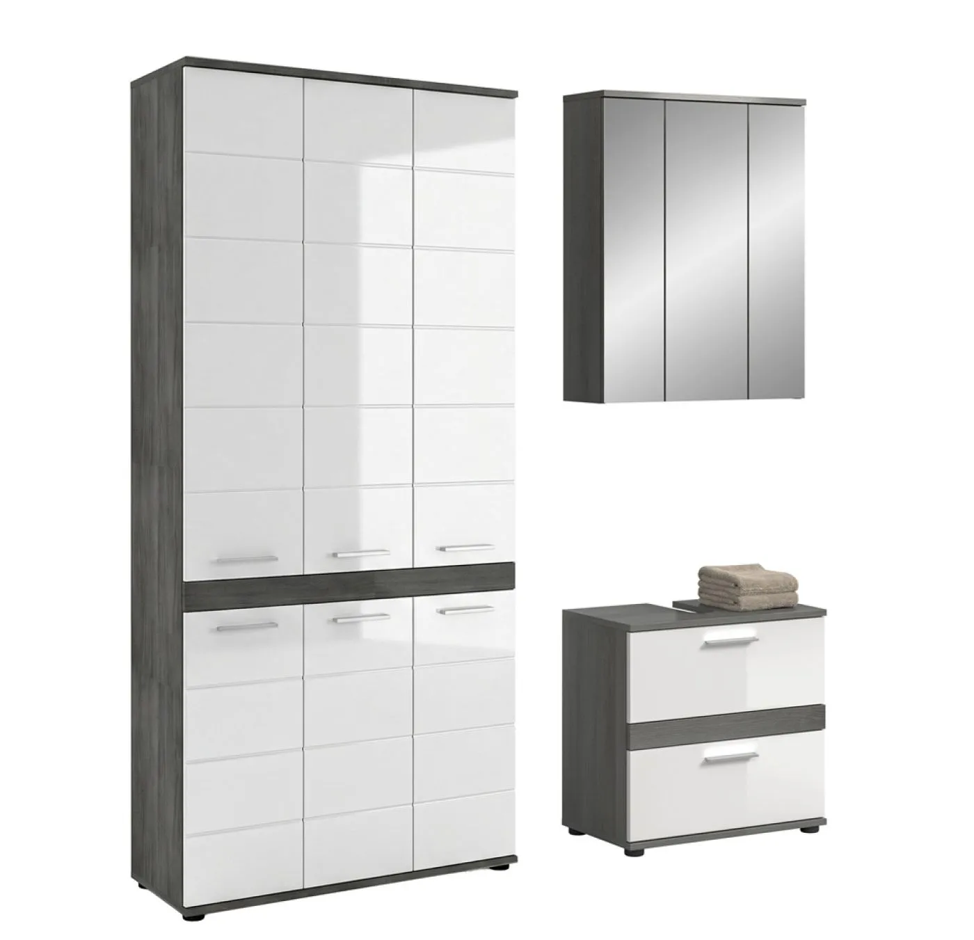 Badezimmer-Set Blake 4 | weiß Hochglanz / rauchsilber | 3-teilig ohne Beleuchtung