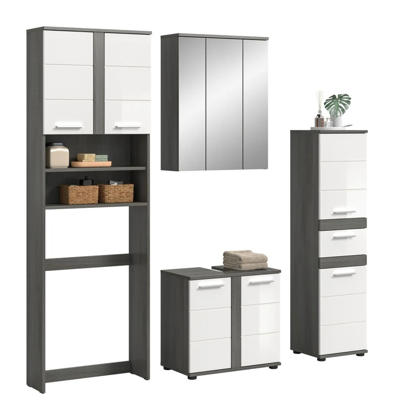 Badezimmer-Set Blake 4 | weiß Hochglanz / rauchsilber | 4-teilig ohne Aufsatzleuchte
