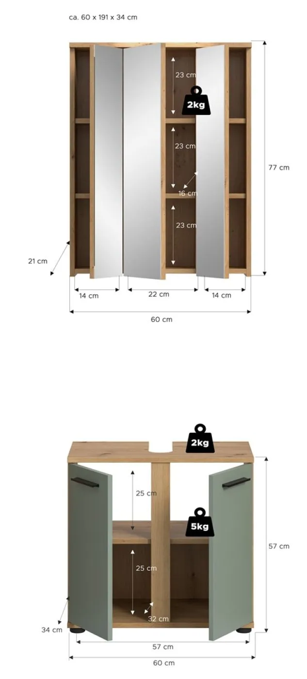 Badezimmer-Set Blake | Salbei / Artisan Eiche | 2-teilig