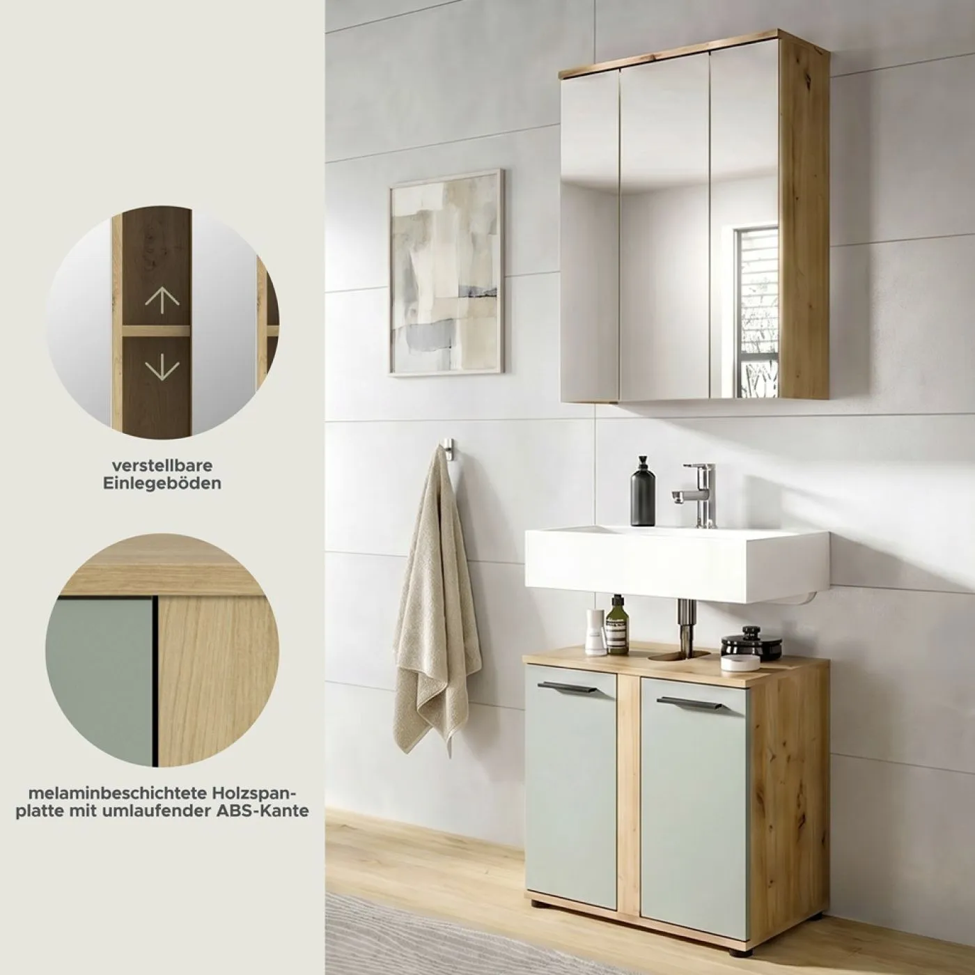 Badezimmer-Set Blake | Salbei / Artisan Eiche | 2-teilig