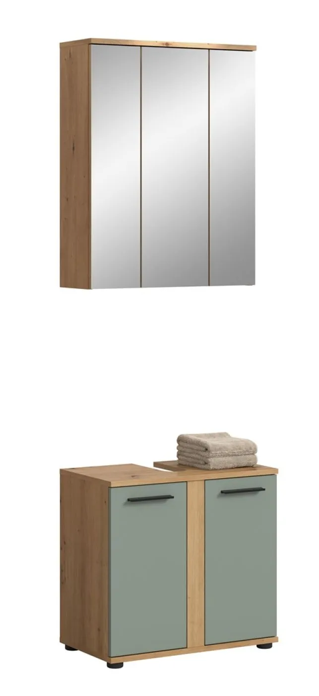 Badezimmer-Set Blake | Salbei / Artisan Eiche | 2-teilig mit Aufsatzleuchte