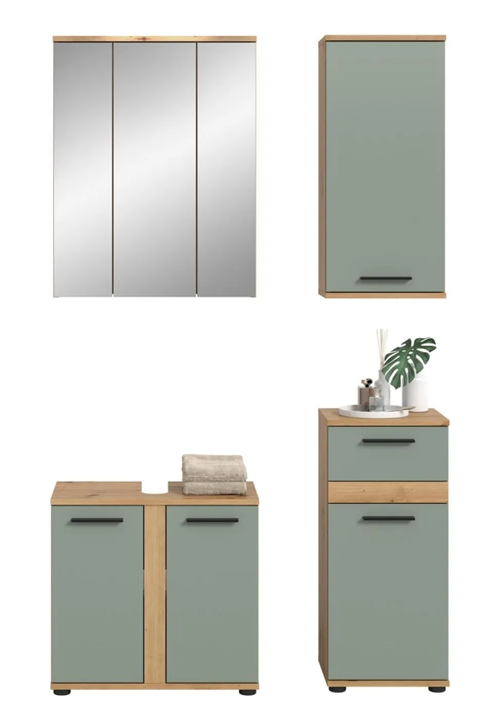 Badezimmer-Set Blake | Salbei / Artisan Eiche | 4-teilig ohne Aufsatzleuchte