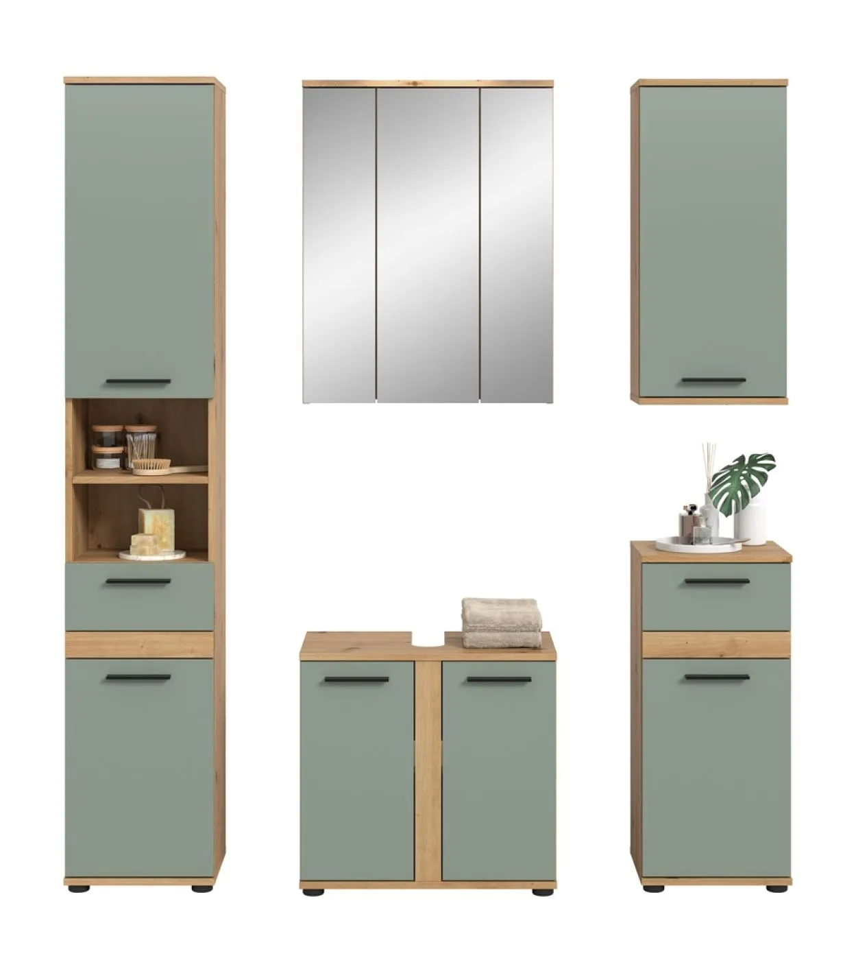 Badezimmer-Set Blake | Salbei / Artisan Eiche | 5-teilig