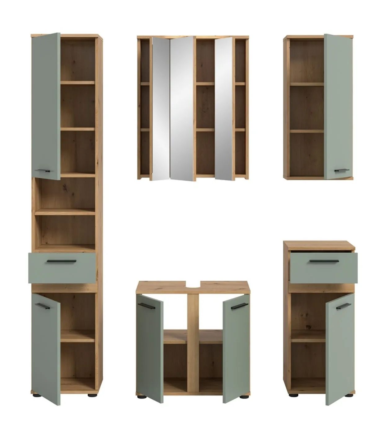 Badezimmer-Set Blake | Salbei / Artisan Eiche | 5-teilig