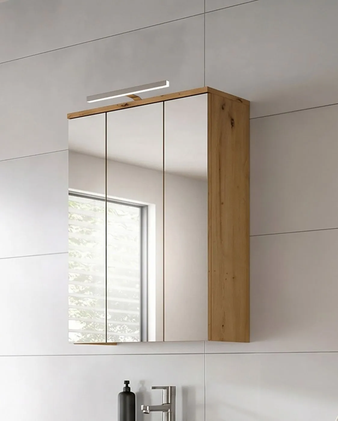 Badezimmer-Set Blake | Salbei / Artisan Eiche | 5-teilig mit LED