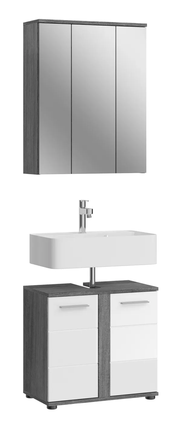 Badezimmer-Set Blake | weiß Hochglanz / rauchsilber | 2-teilig mit Aufsatzleuchte