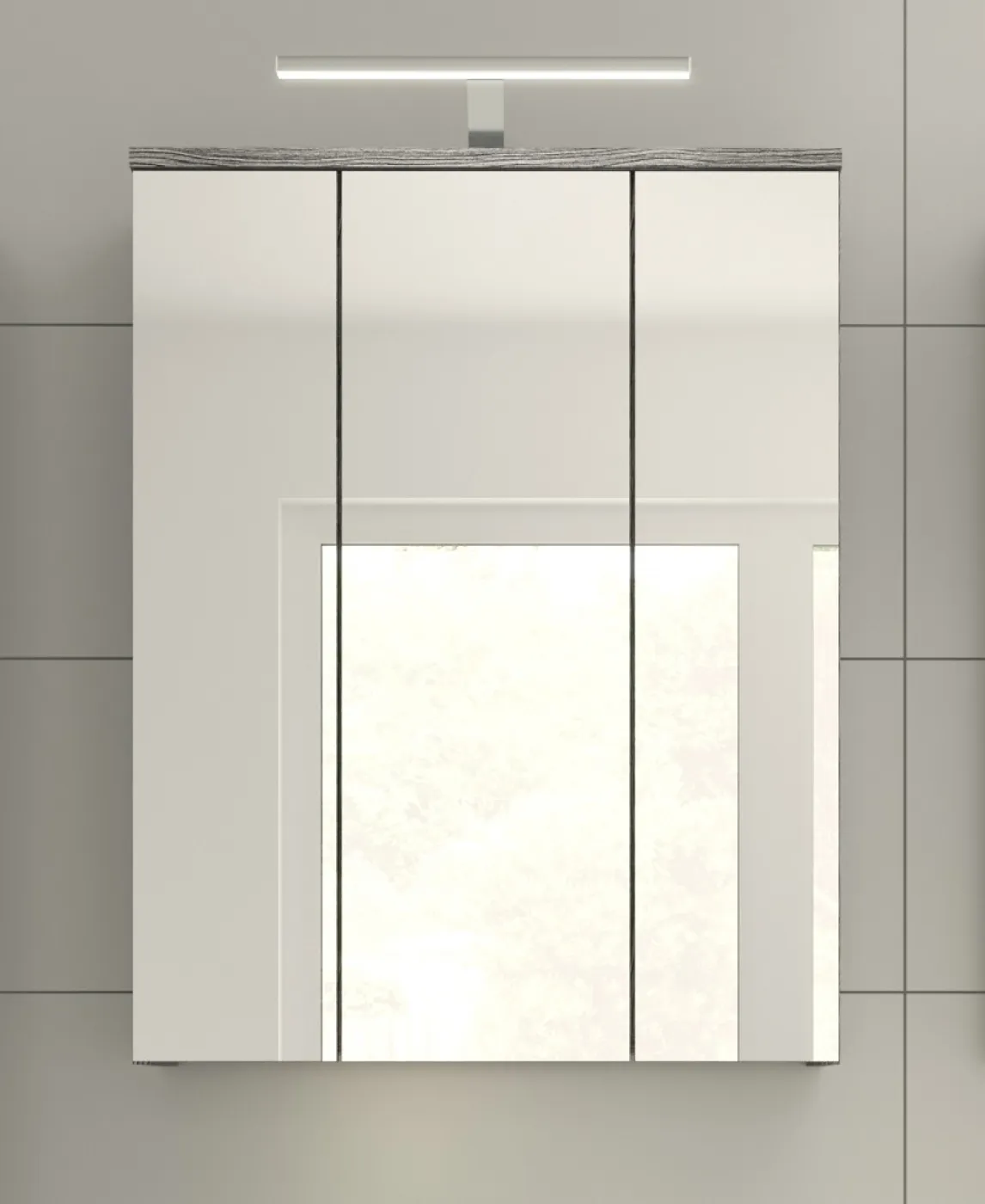 Badezimmer-Set Blake | weiß Hochglanz / rauchsilber | 3-teilig mit LED Aufsatzbeleuchtung