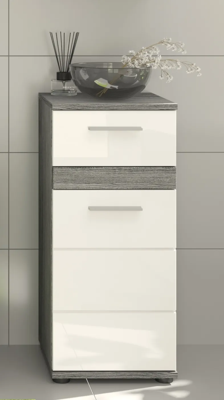 Badezimmer-Set Blake | weiß Hochglanz / rauchsilber | 5-teilig