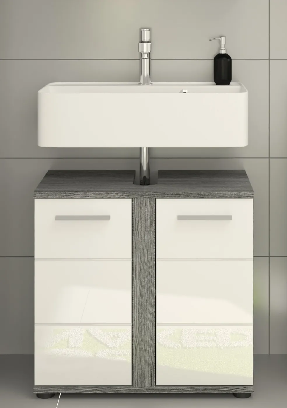 Badezimmer-Set Blake | weiß Hochglanz / rauchsilber | 5-teilig ohne Beleuchtung