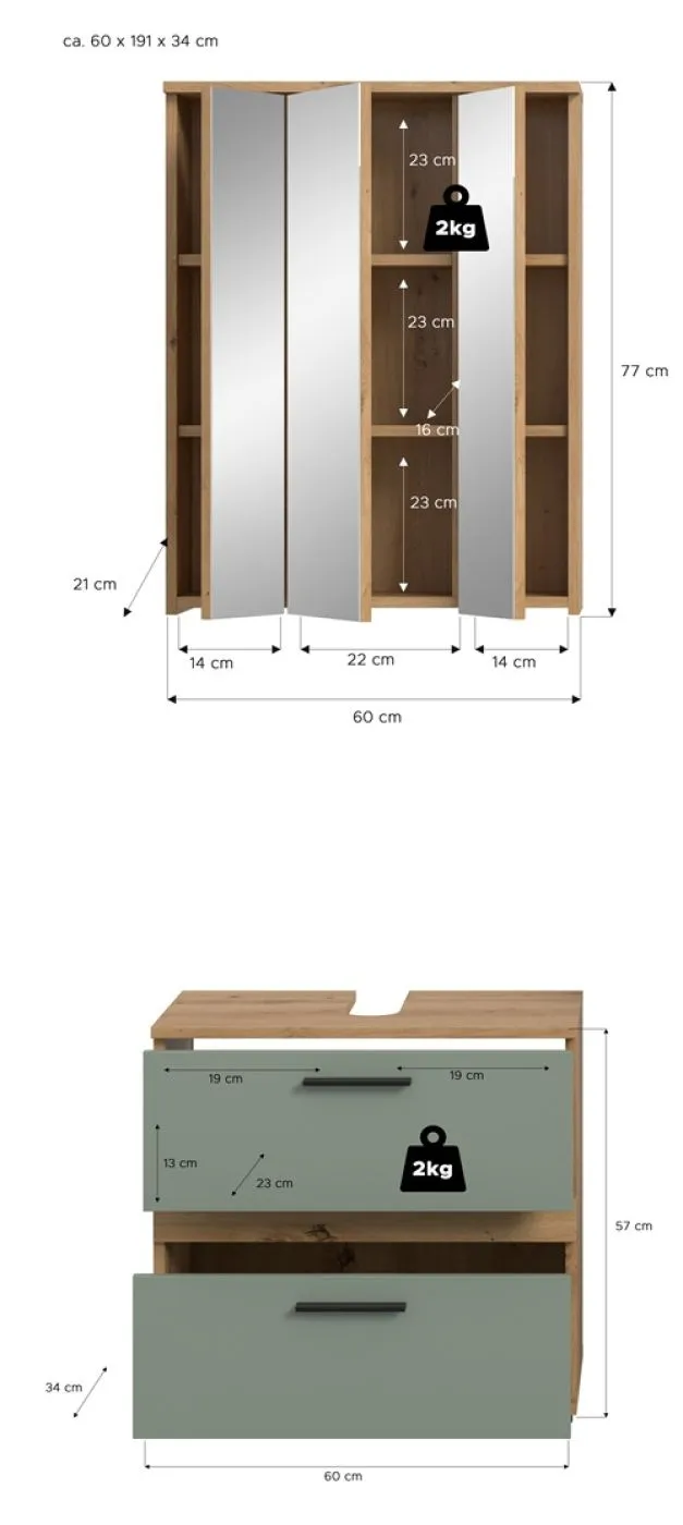 Badezimmer-Set Blake1 | Salbei / Artisan Eiche | 2-teilig