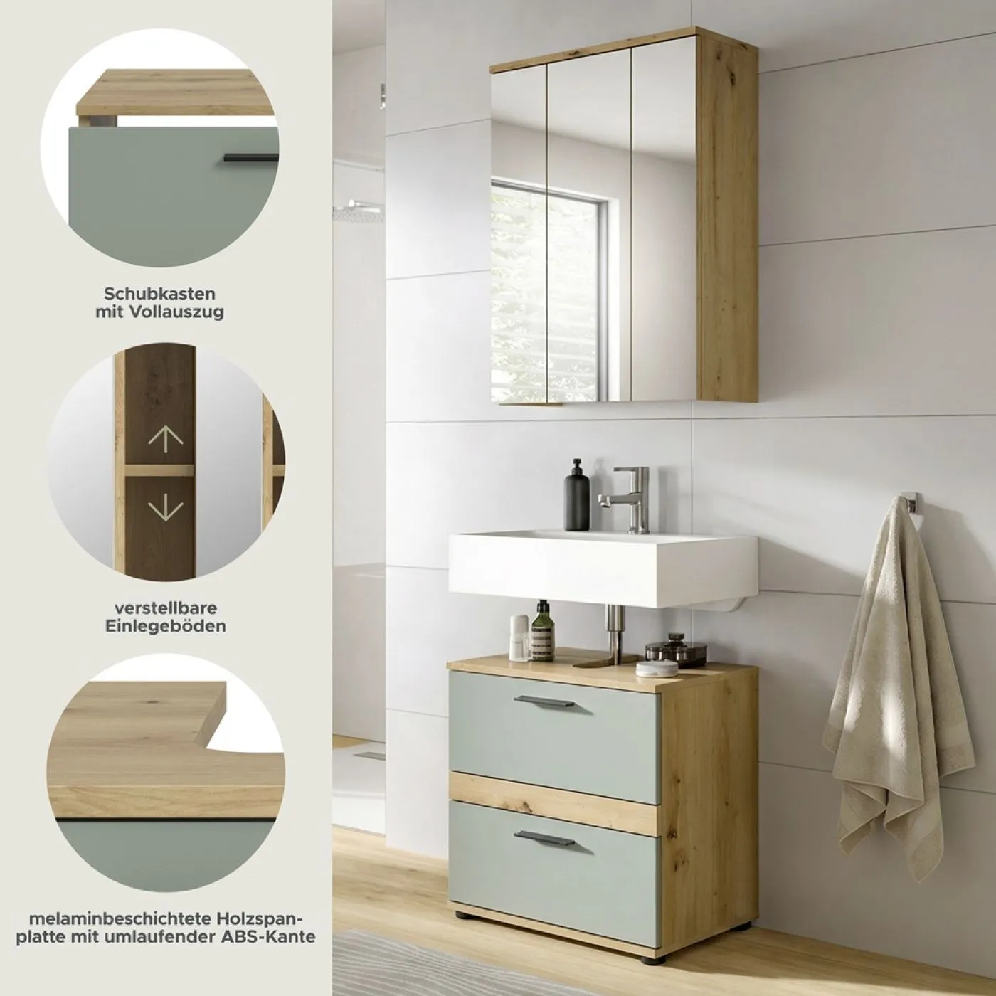 Badezimmer-Set Blake1 | Salbei / Artisan Eiche | 2-teilig
