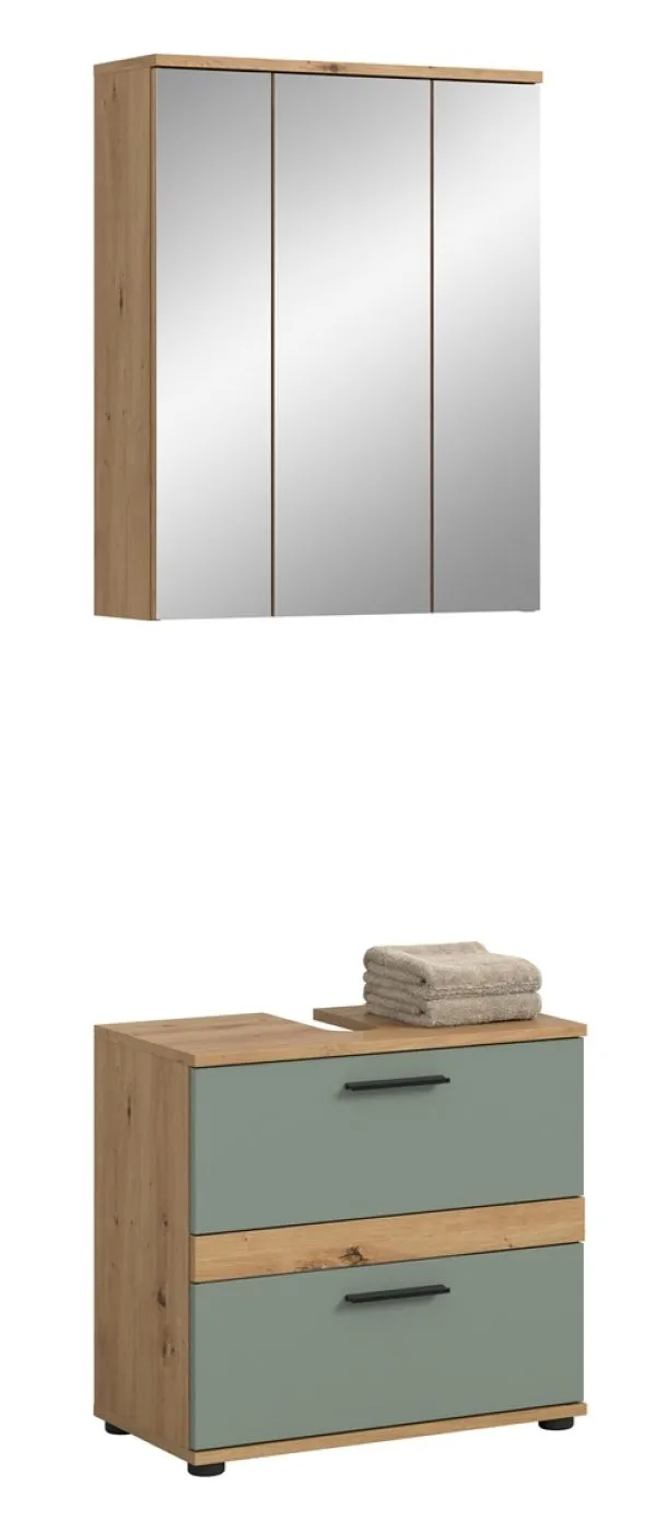 Badezimmer-Set Blake1 | Salbei / Artisan Eiche | 2-teilig mit Aufsatzleuchte