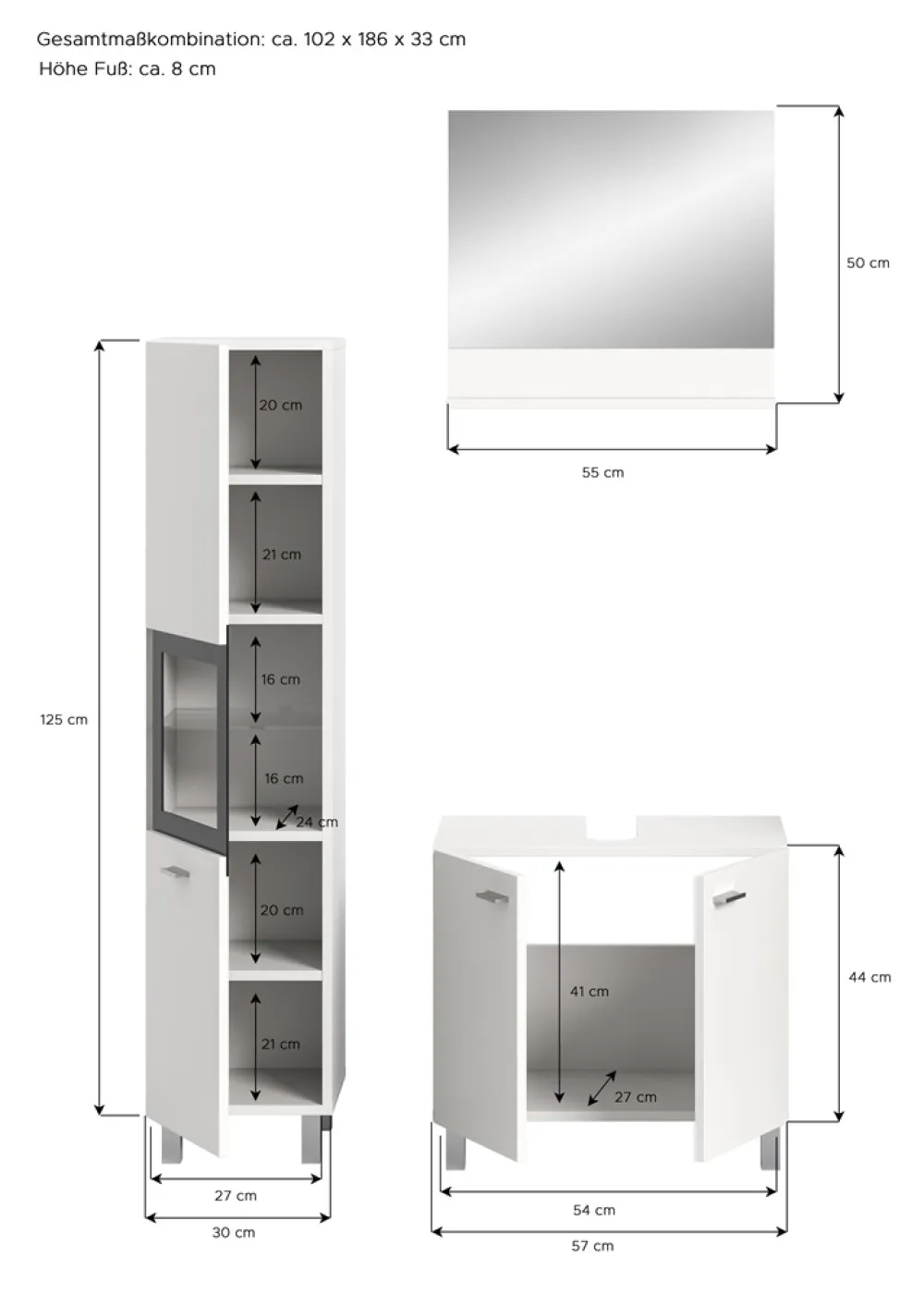 Badezimmer Set Boston 2 | 3-teilig | weiß