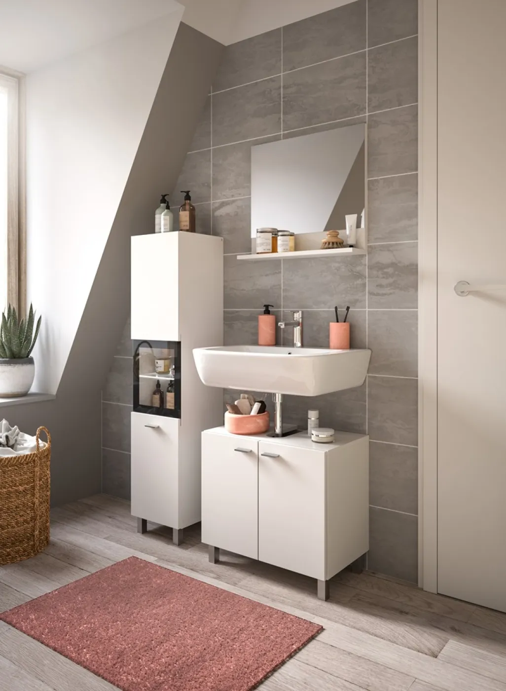 Badezimmer Set Boston 2 | 3-teilig | weiß | mit Aufsatzleuchte & Glasbodenclip