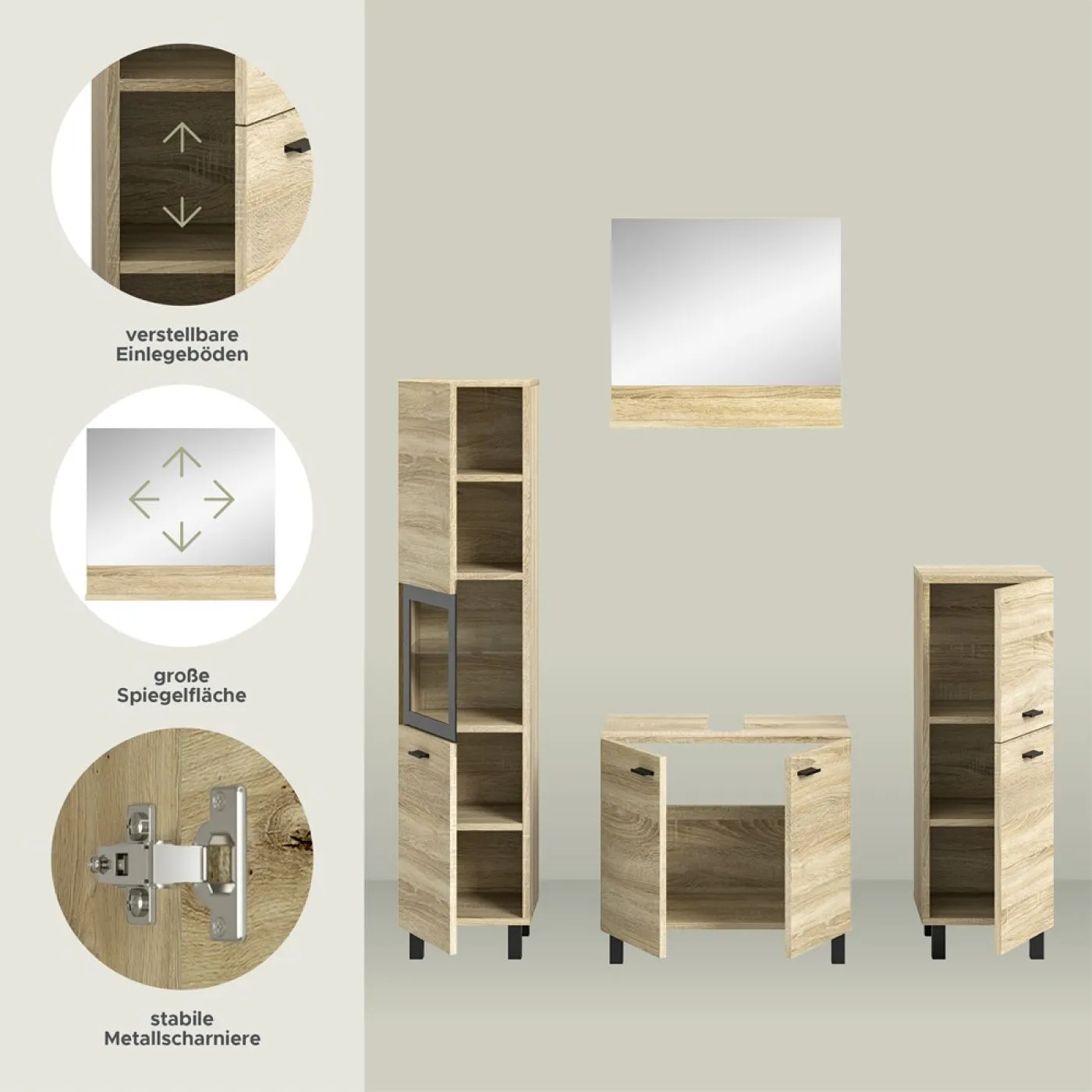 Badezimmer Set Boston 2 | 4-teilig | Eiche Sonoma