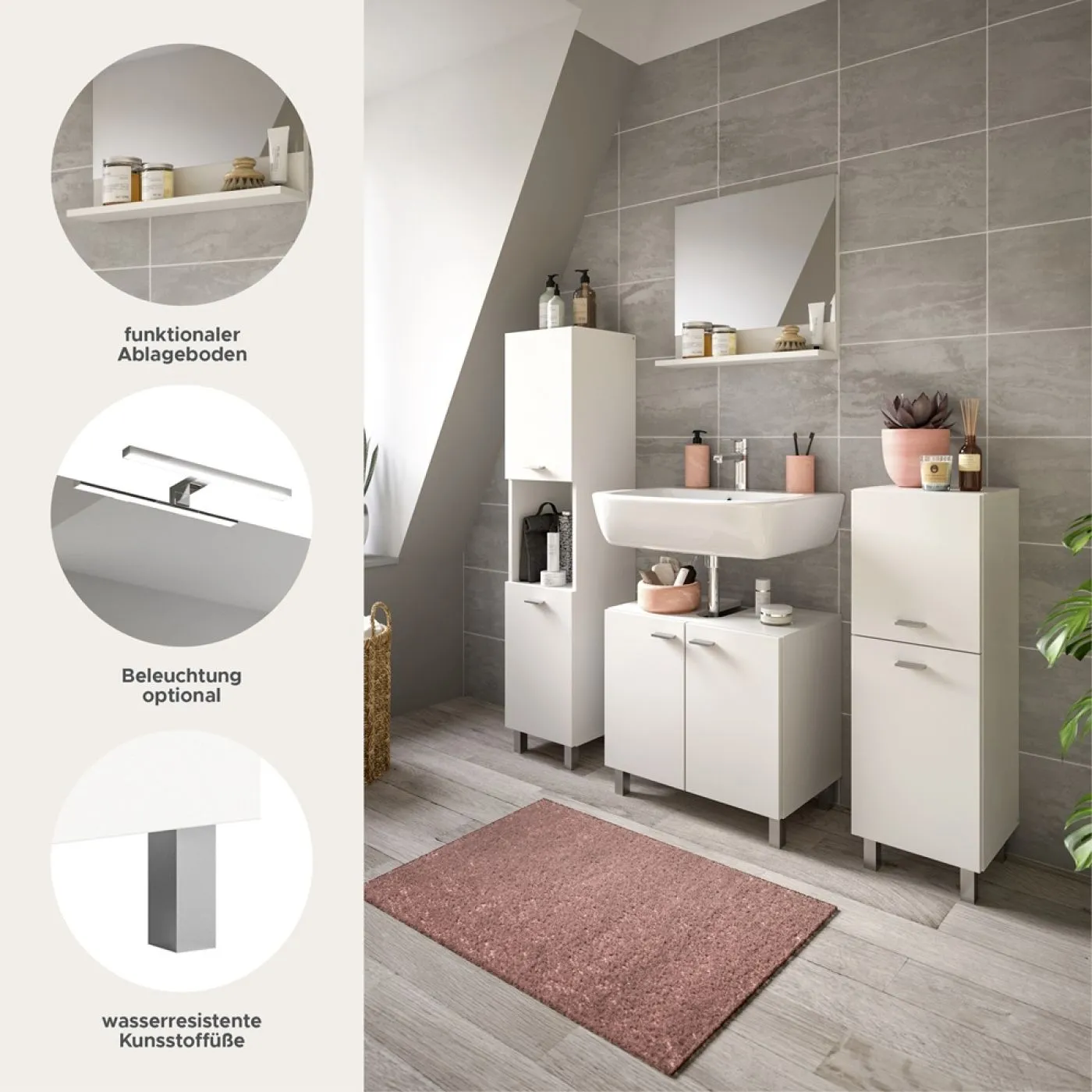 Badezimmer Set Boston 2 | 4-teilig | weiß