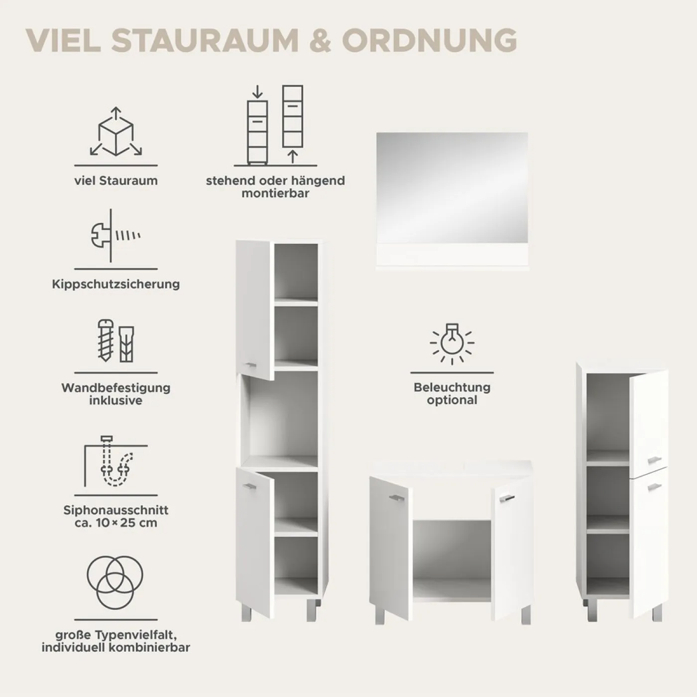 Badezimmer Set Boston 2 | 4-teilig | weiß