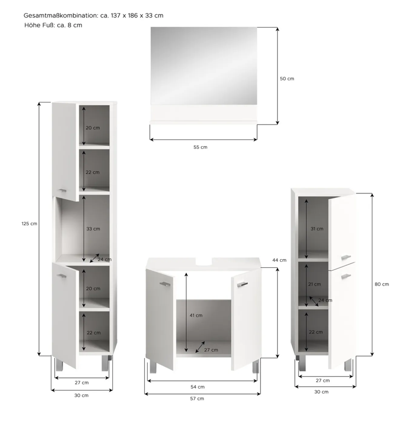 Badezimmer Set Boston 2 | 4-teilig | weiß