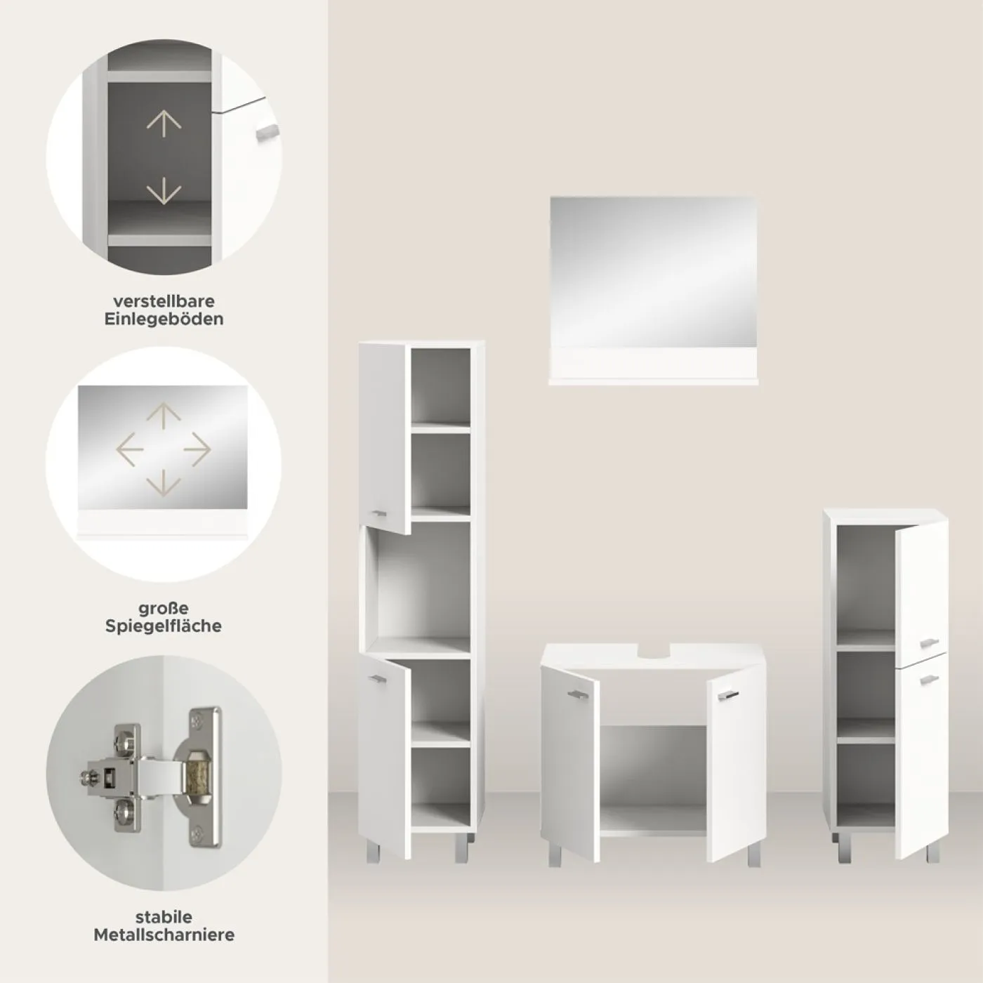 Badezimmer Set Boston 2 | 4-teilig | weiß