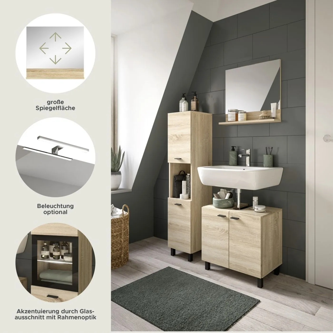 Badezimmer Set Boston 3 | 3-teilig | Eiche Sonoma