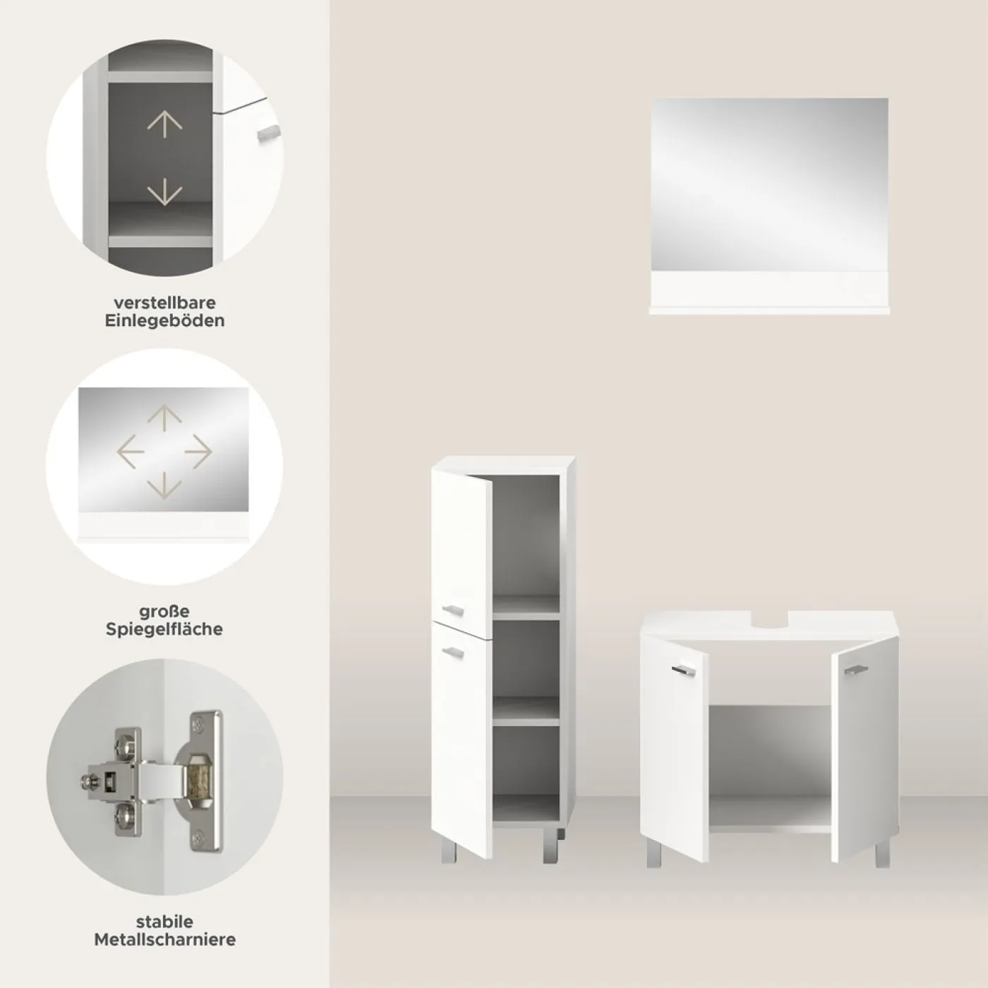 Badezimmer Set Boston 3 | 3-teilig | weiß