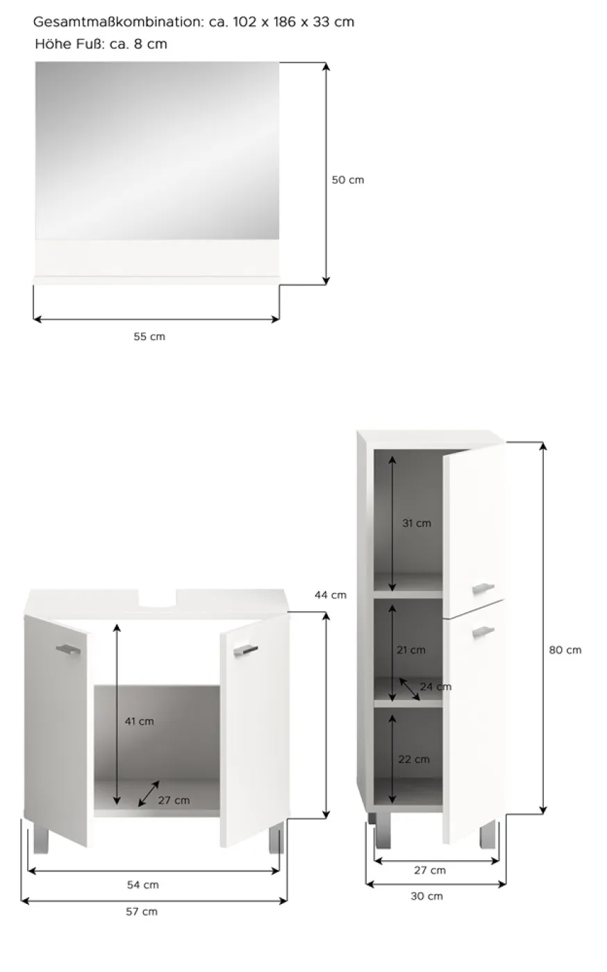Badezimmer Set Boston 3 | 3-teilig | weiß | mit Aufsatzleuchte