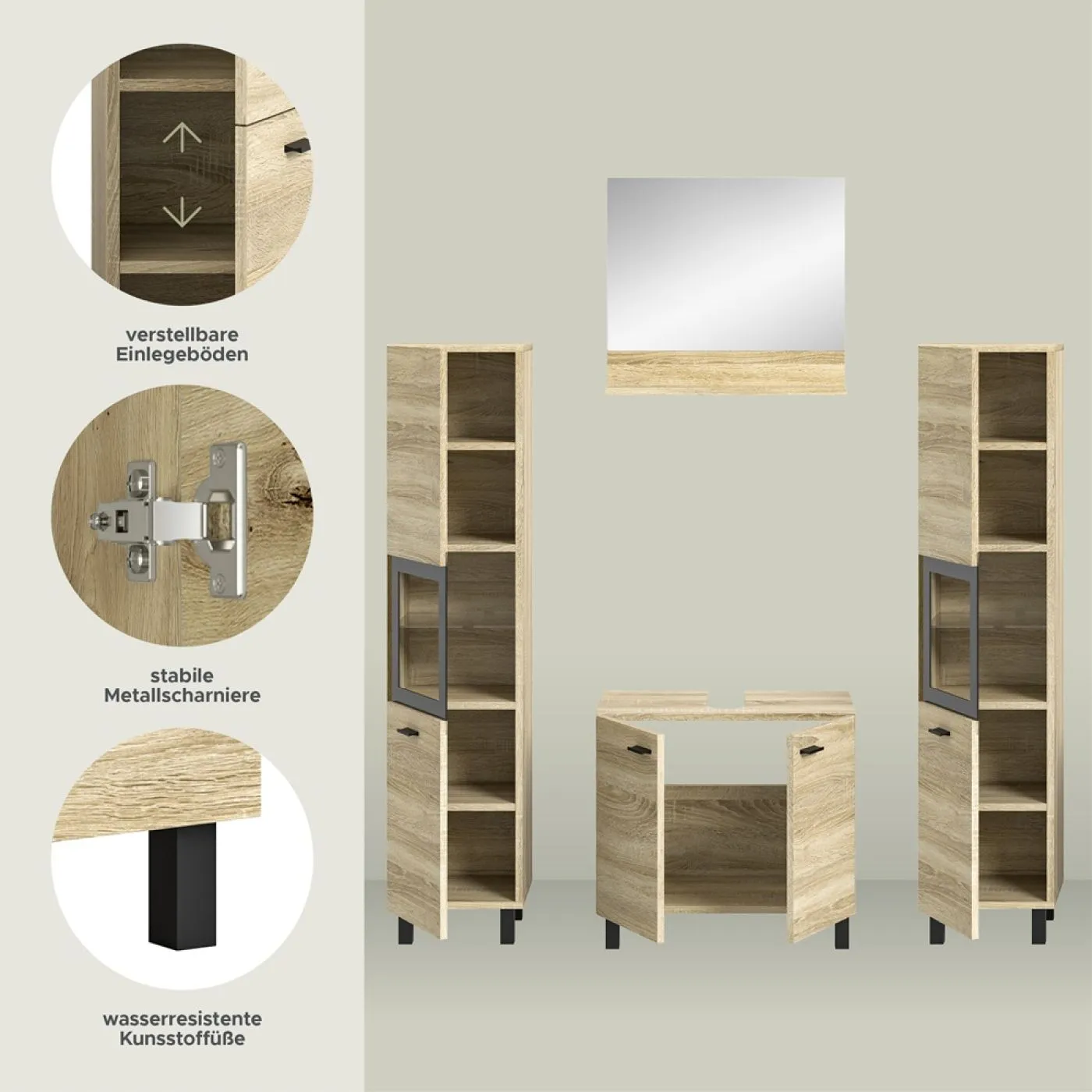 Badezimmer Set Boston 3 | 4-teilig | Eiche Sonoma