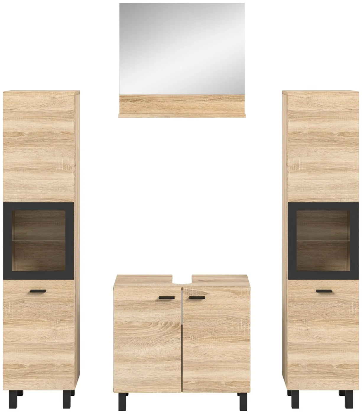 Badezimmer Set Boston 3 | 4-teilig | Eiche Sonoma | mit Aufsatzleuchte