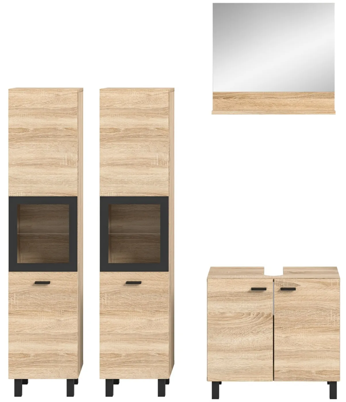Badezimmer Set Boston 3 | 4-teilig | Eiche Sonoma | ohne Aufsatzleuchte